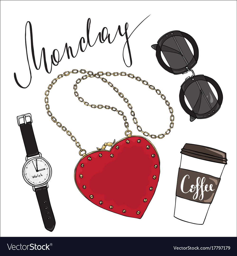 Rote Tasche Sonnenbrille und Kaffee