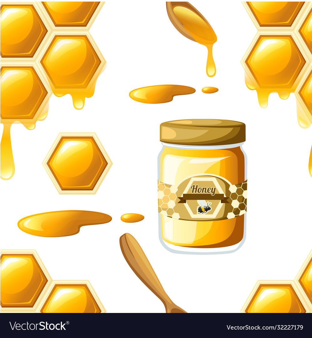 Seamless pattern honeycomb with honey drops sweet Vector Image