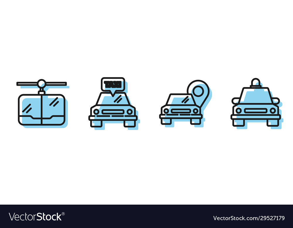 Set line map pointer with taxi cable car vector image Set line map pointer with taxi cable car
