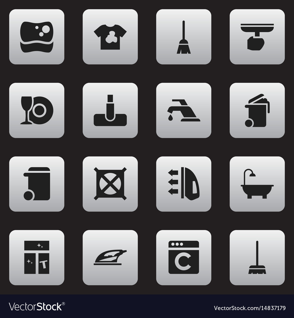 Set of 16 editable cleanup icons includes symbols