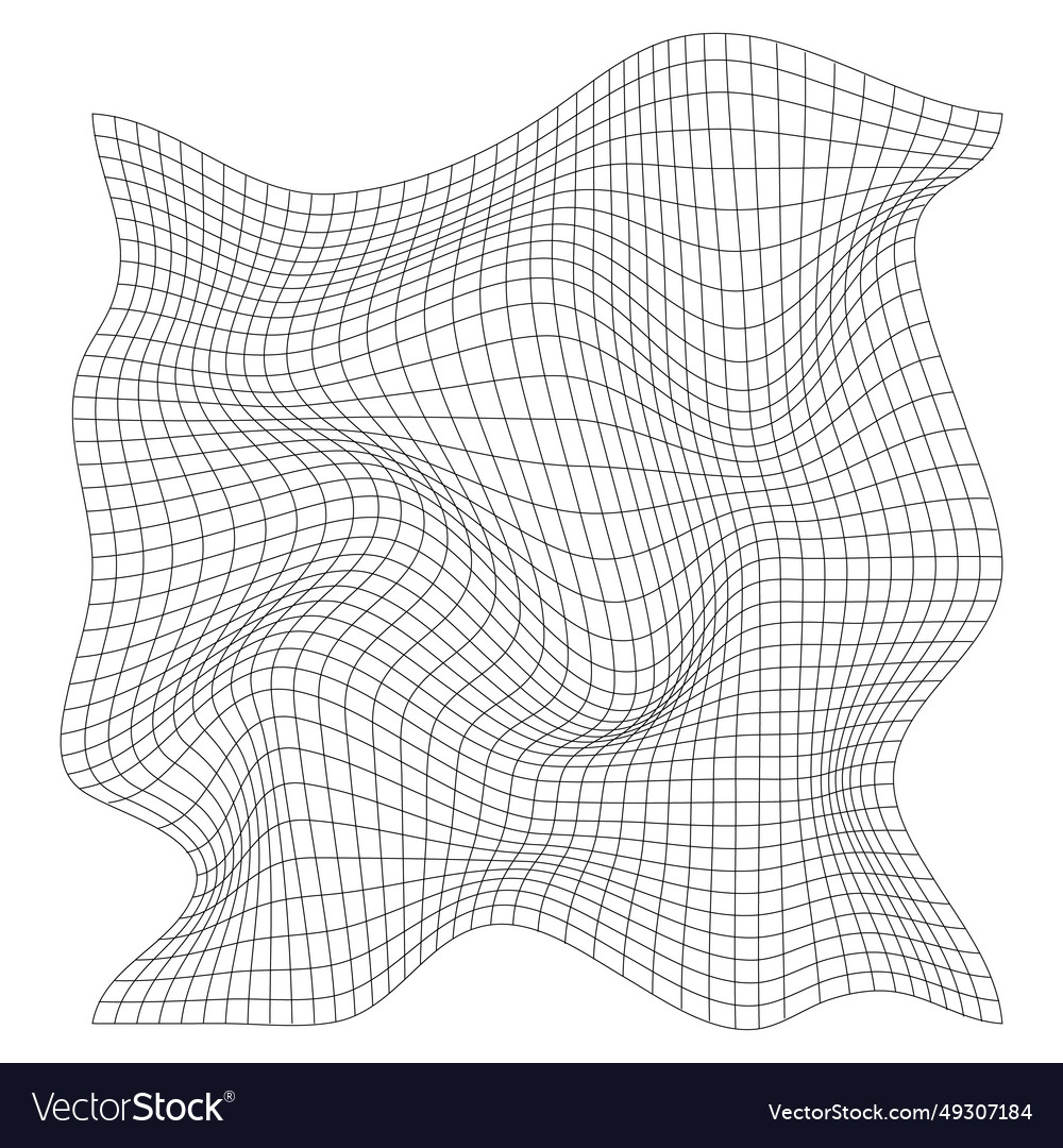 Distorted square grid wireframe wave geometry vector image Distorted square grid wireframe wave geometry
