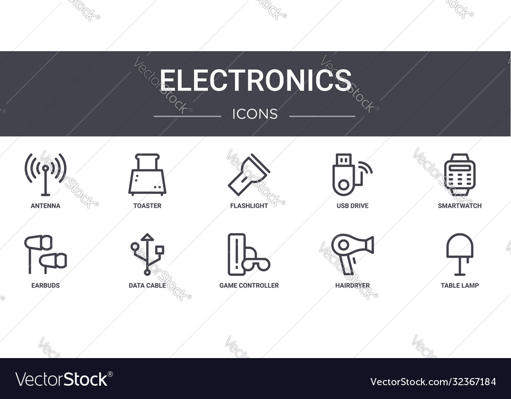 Electronics concept line icons set contains vector image Electronics concept line icons set contains
