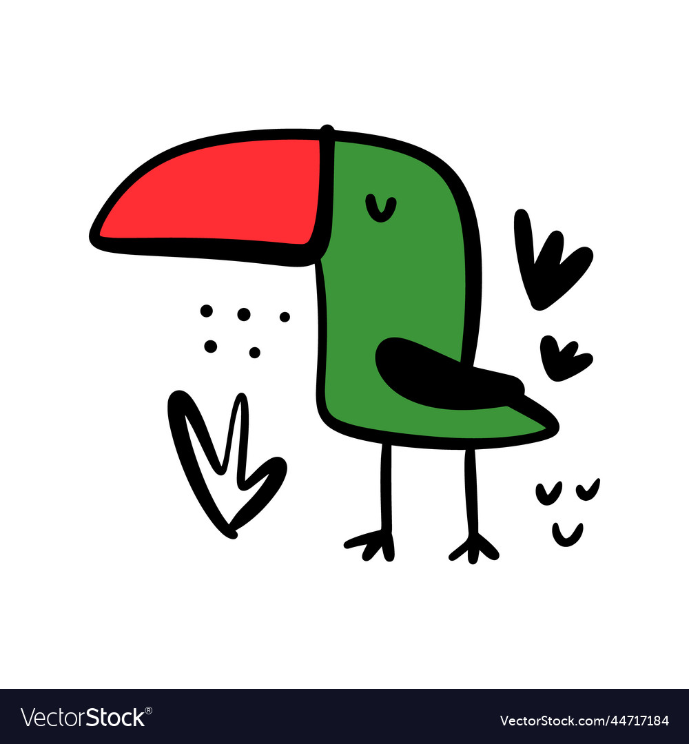 Green toucan hand drawn flat doodle Royalty Free Vector