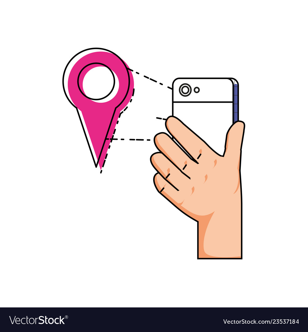 Hand using smartphone with pointer location