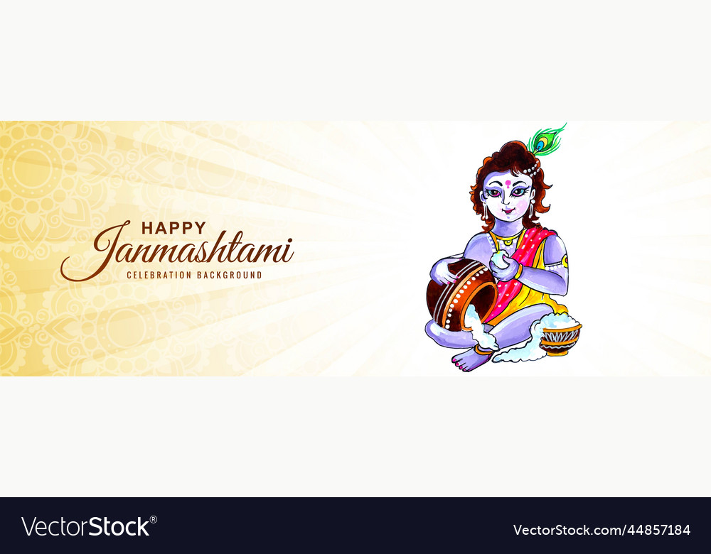 Happy janmashtami greeting card banner background Vector Image