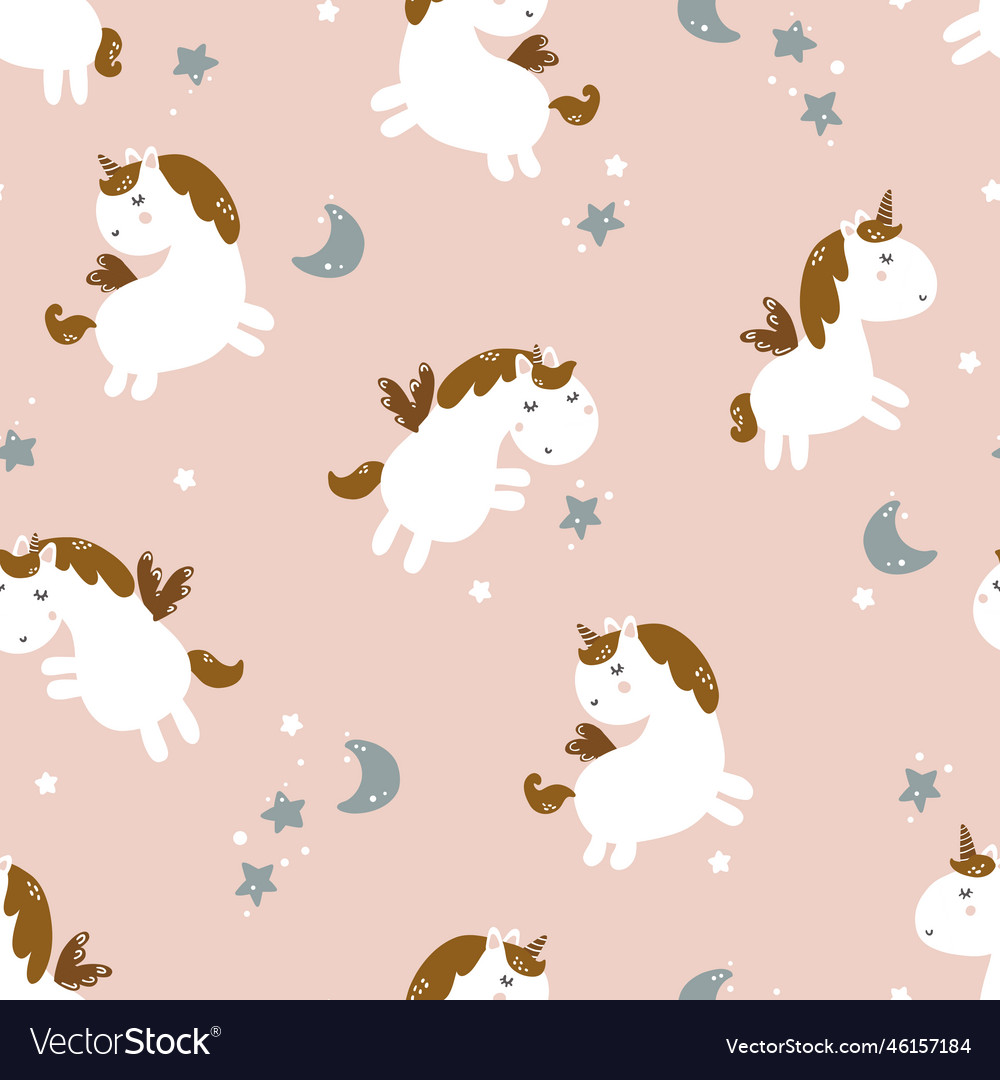 Seamless childish pattern with unicorn and moon vector image Seamless childish pattern with unicorn and moon