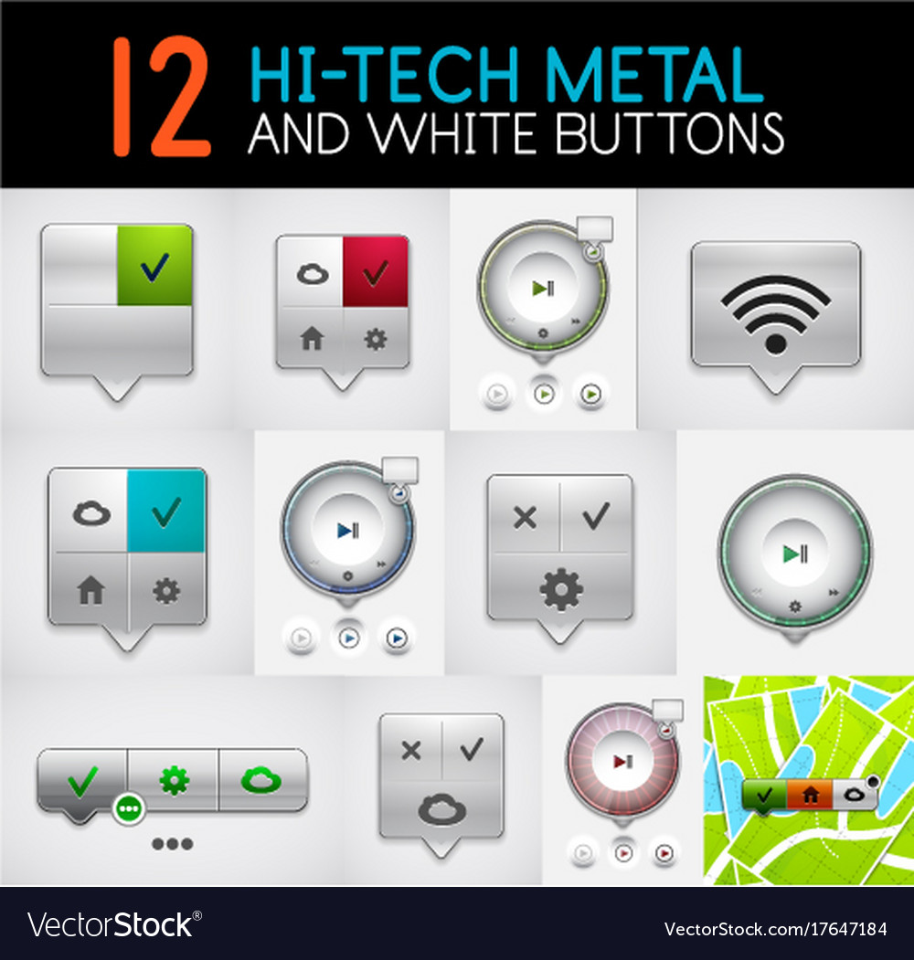Set of hi-tech round play interface menu and tag