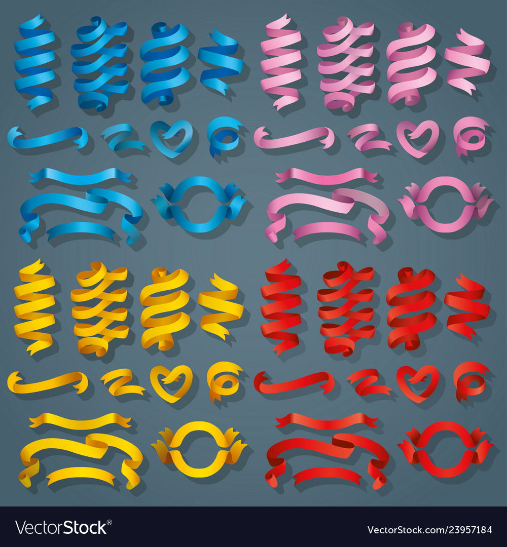 Set of realistic color ribbons element Vector Image Set of realistic color ribbons element