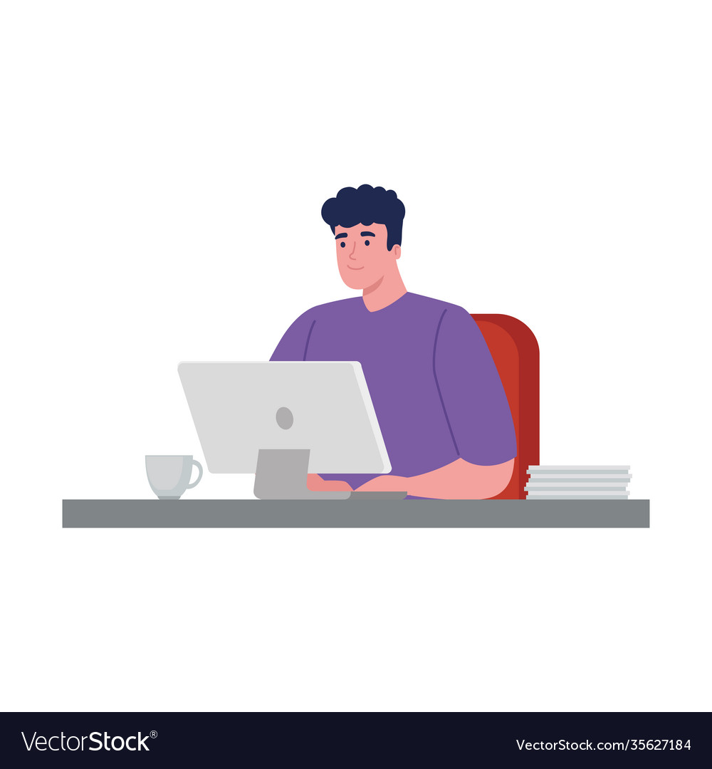 Software developer programming in desktop office