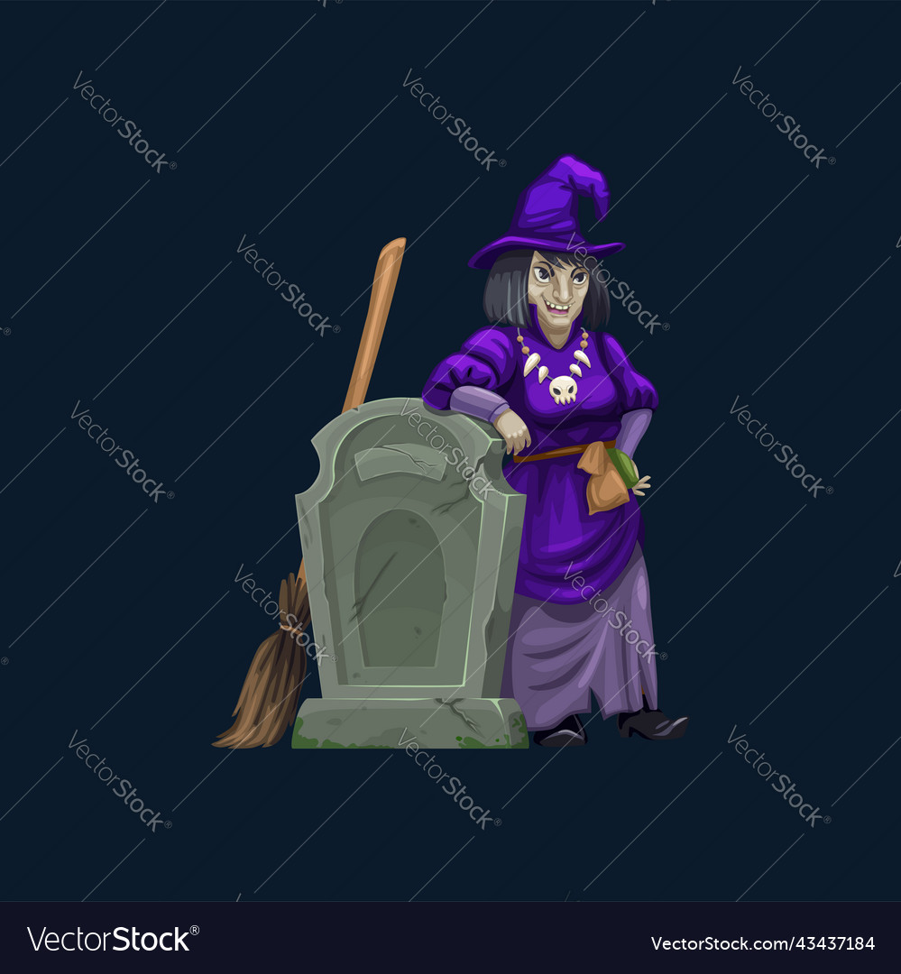 Witch at cemetery tomb spooky hag character Vector Image