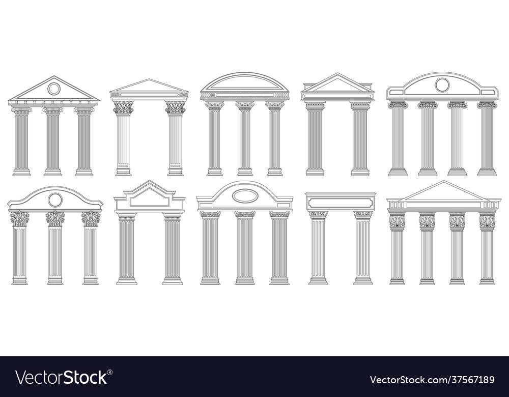 Ancient pediments greek and roman architecture vector image Ancient pediments greek and roman architecture