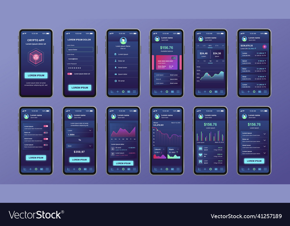 Cryptocurrency unique design kit for mobile app Vector Image