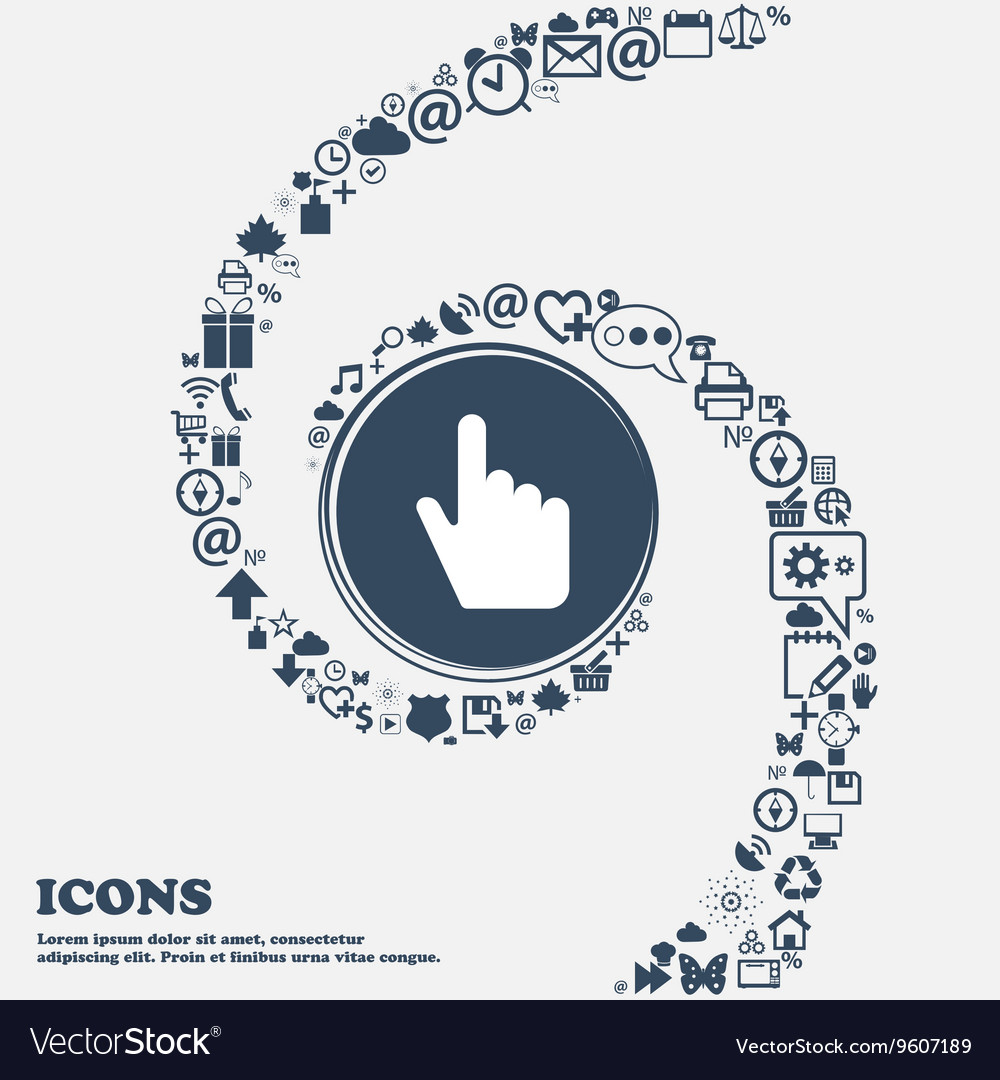 Cursor icon sign in the center around many