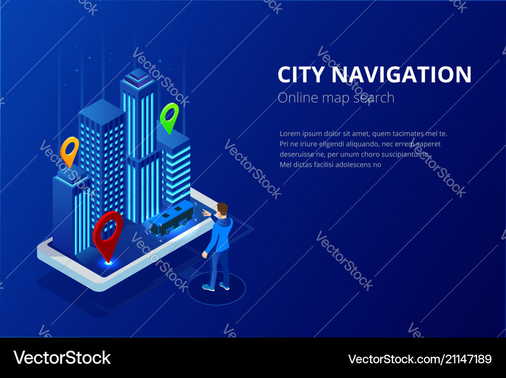 Isometric Gps Satellite Navigation Web Banner For Vector Image