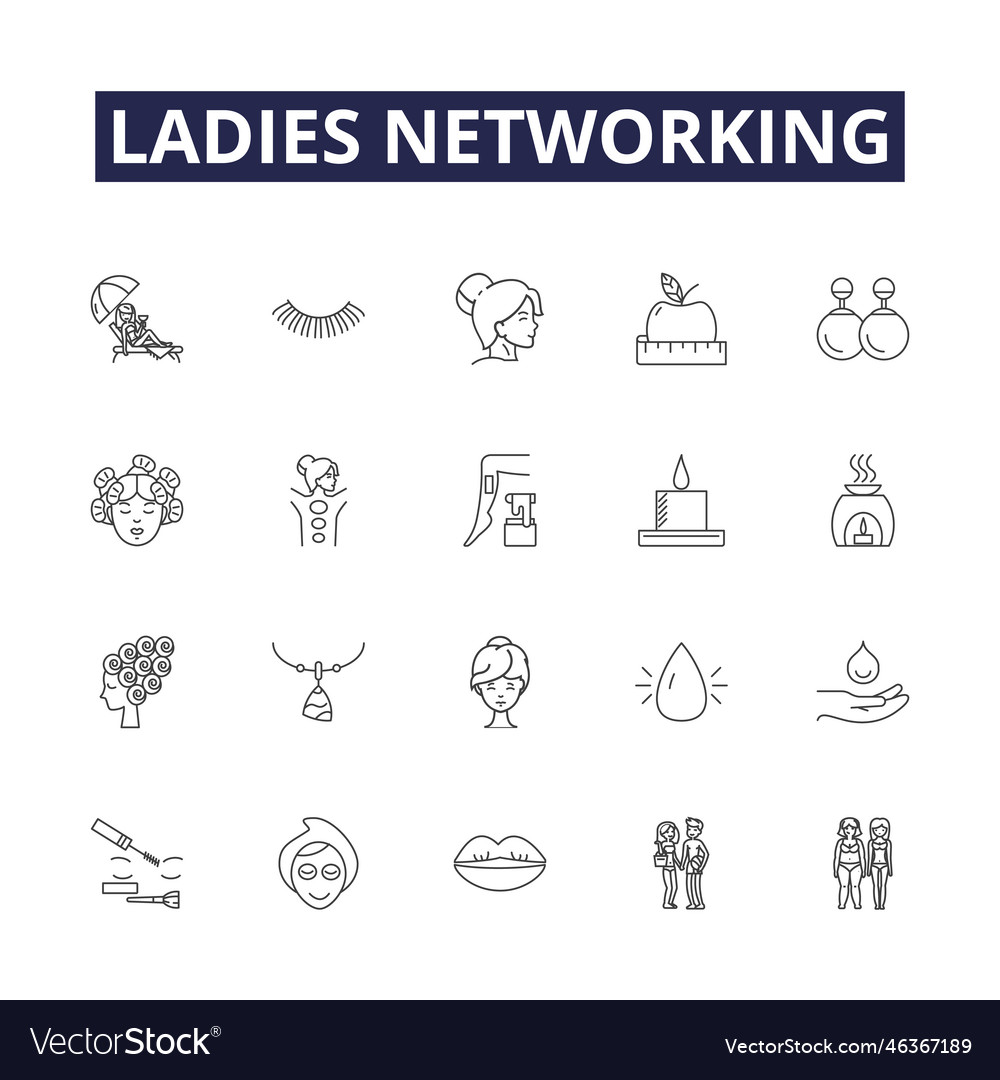 Ladies networking line icons and signs