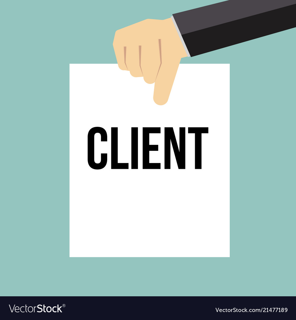 Man showing paper client text vector image Man showing paper client text