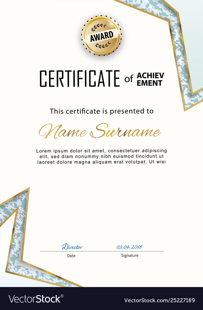 Official certificate with gold lines and marble Vector Image