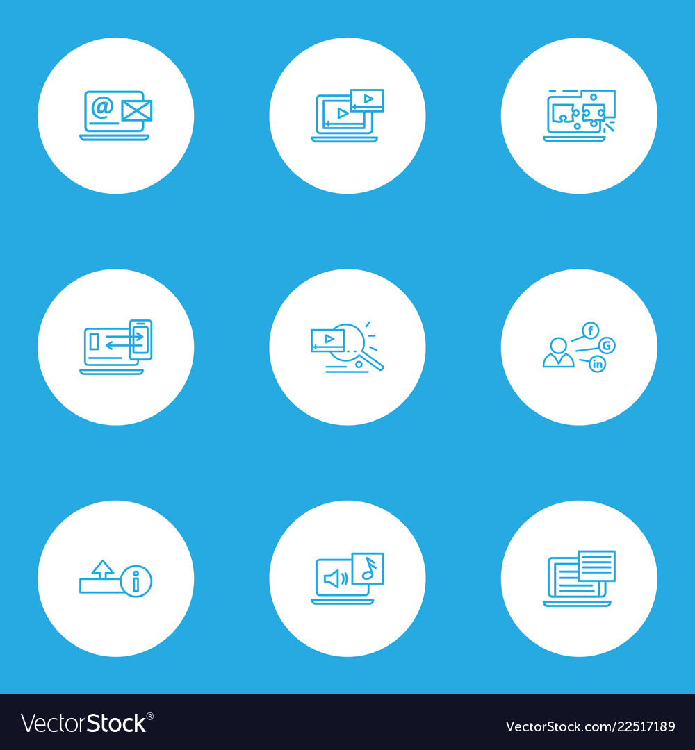 Optimization icons line style set with upload vector image Optimization icons line style set with upload