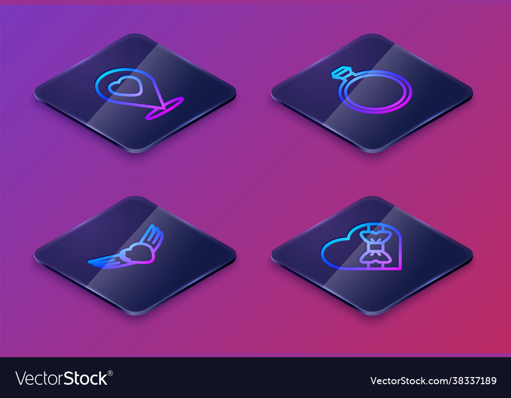 Set isometric line location with heart vector image Set isometric line location with heart