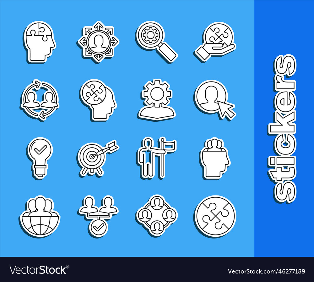 Set line piece of puzzle project team base user vector image Set line piece of puzzle project team base user