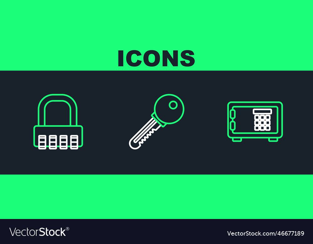 Set line safe combination lock and key icon vector image Set line safe combination lock and key icon