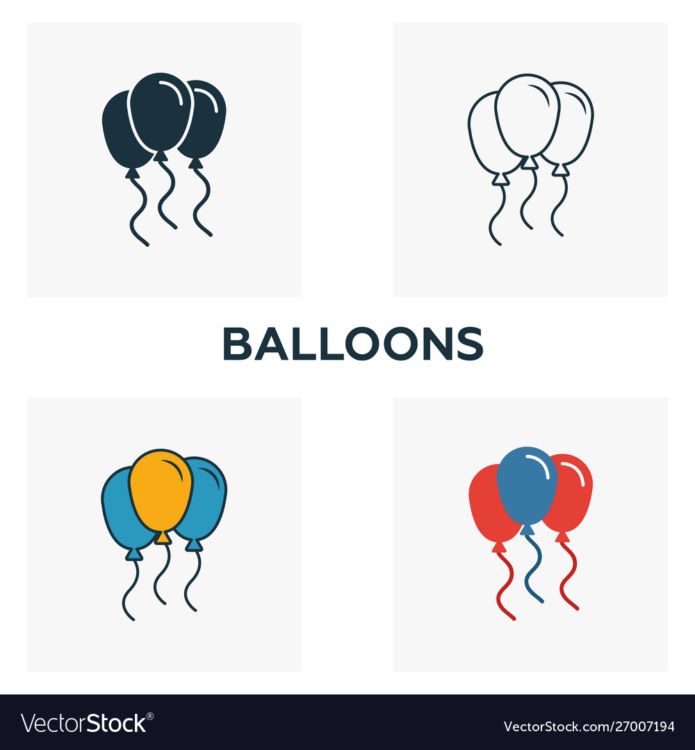 Balloons icon set four elements in different
