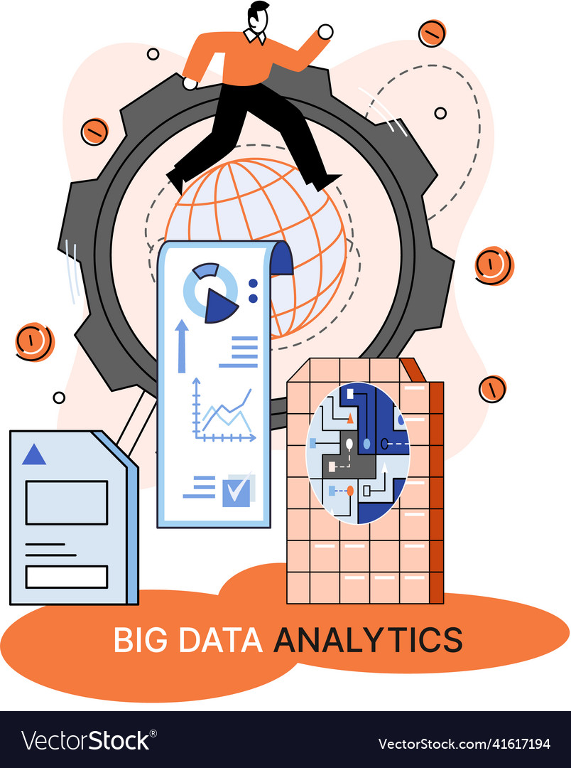 Big data analytics process of analyzing complex Vector Image Big data analytics process of analyzing complex