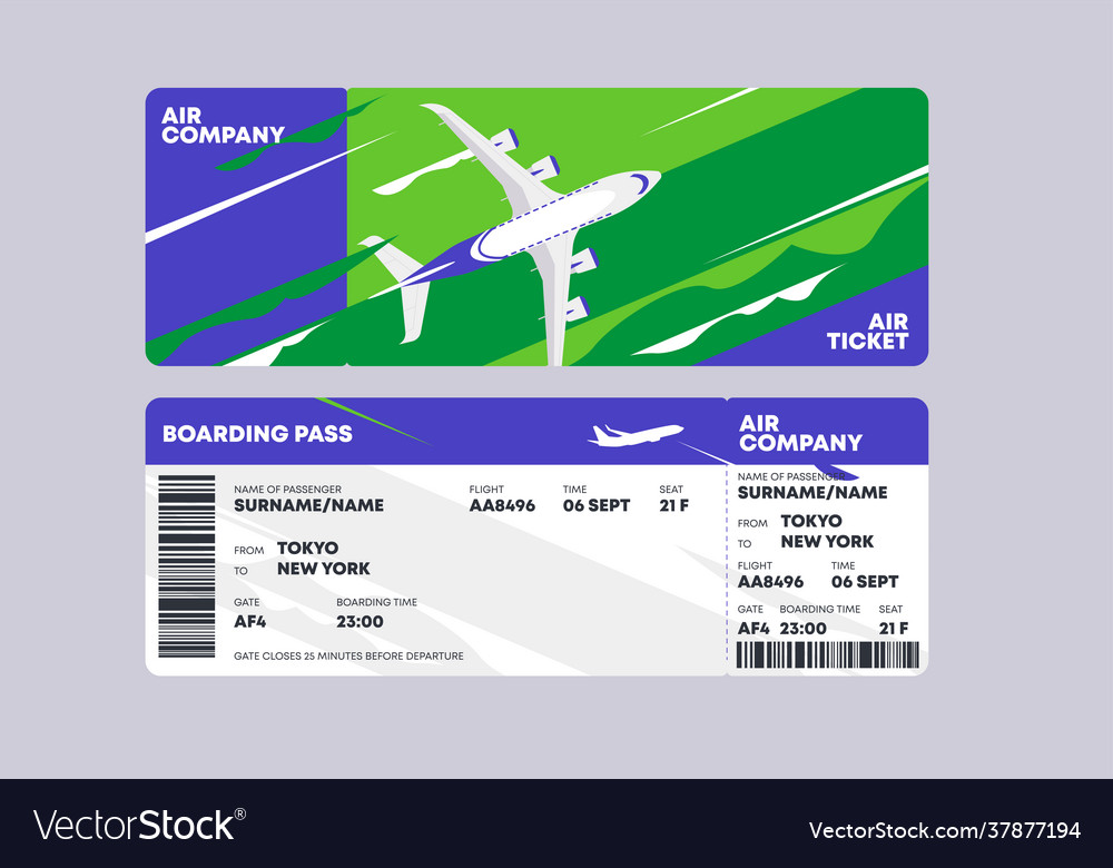 Boarding ticket template for an airplane