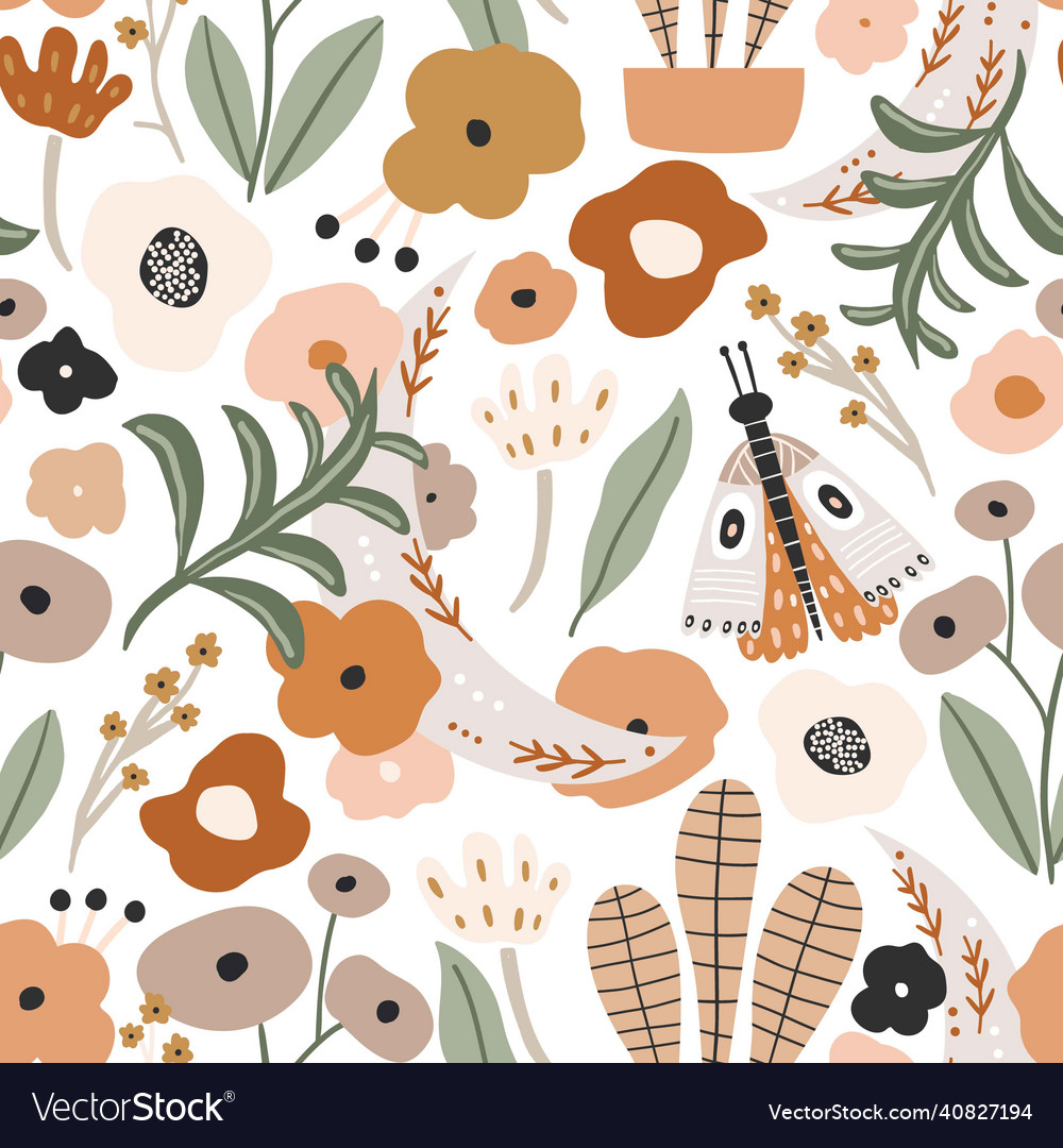 Floral seamless pattern with moon moth leaves vector image Floral seamless pattern with moon moth leaves