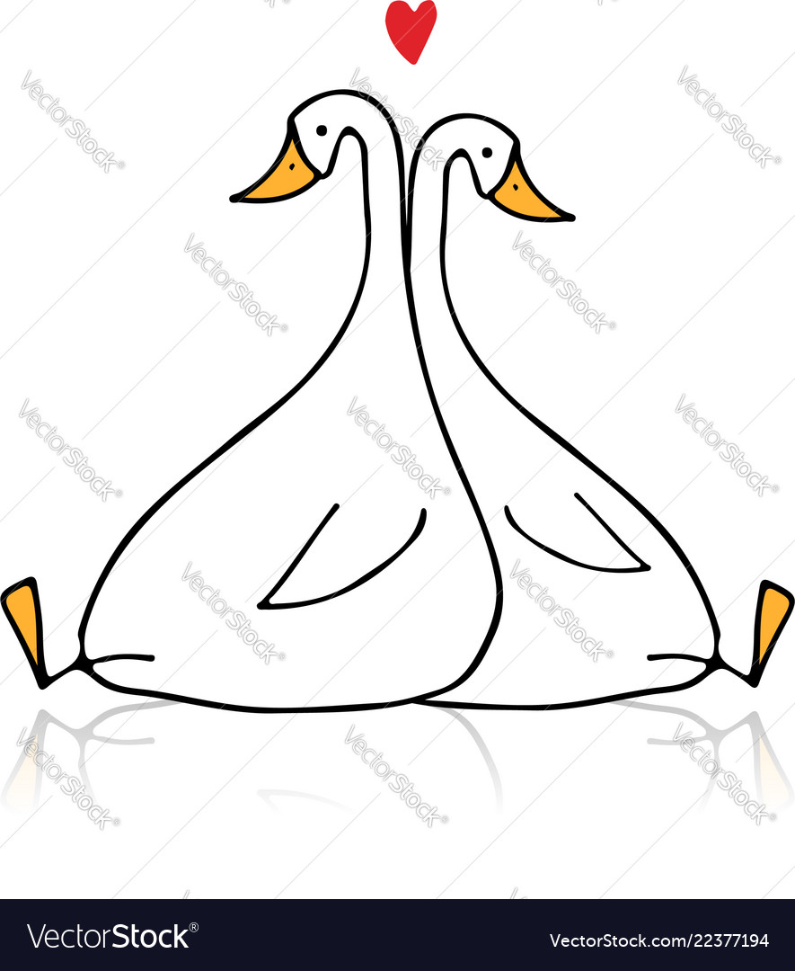 Funny goose couple sketch for your design