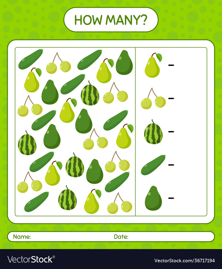 How many counting game pear quenepa watermelon vector image How many counting game pear quenepa watermelon