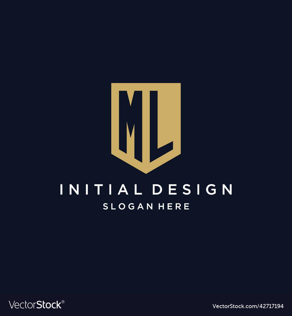 Ml monogram initials logo design with shield icon Vector Image Ml monogram initials logo design with shield icon