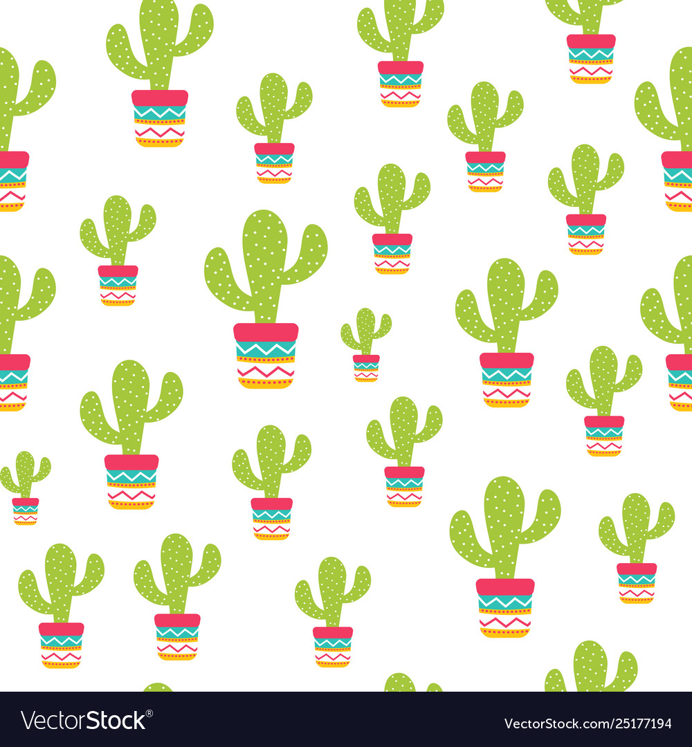 Seamless pattern cactuses succulents with nice