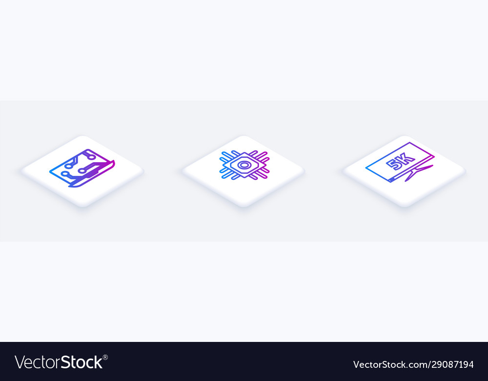 Set isometric line laptop processor and monitor Vector Image Set isometric line laptop processor and monitor