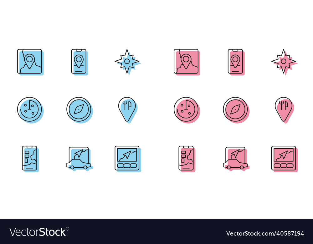 Set line city map navigation folded with location Vector Image Set line city map navigation folded with location