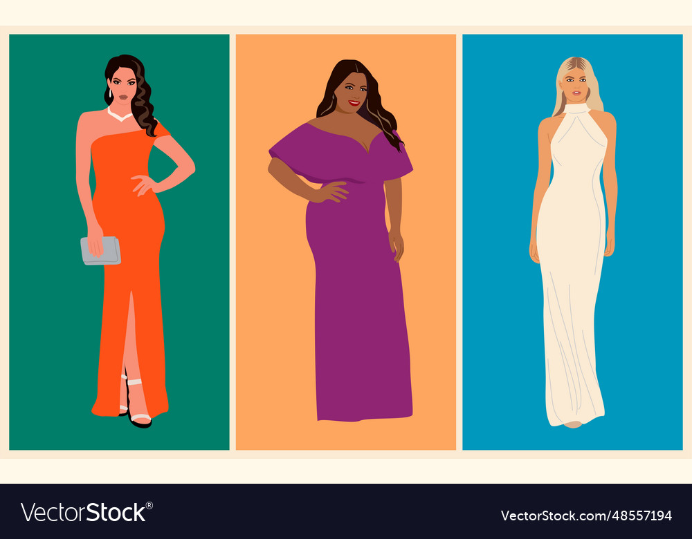 Set Of Beautiful Women In Evening Dress Royalty Free Vector 3411