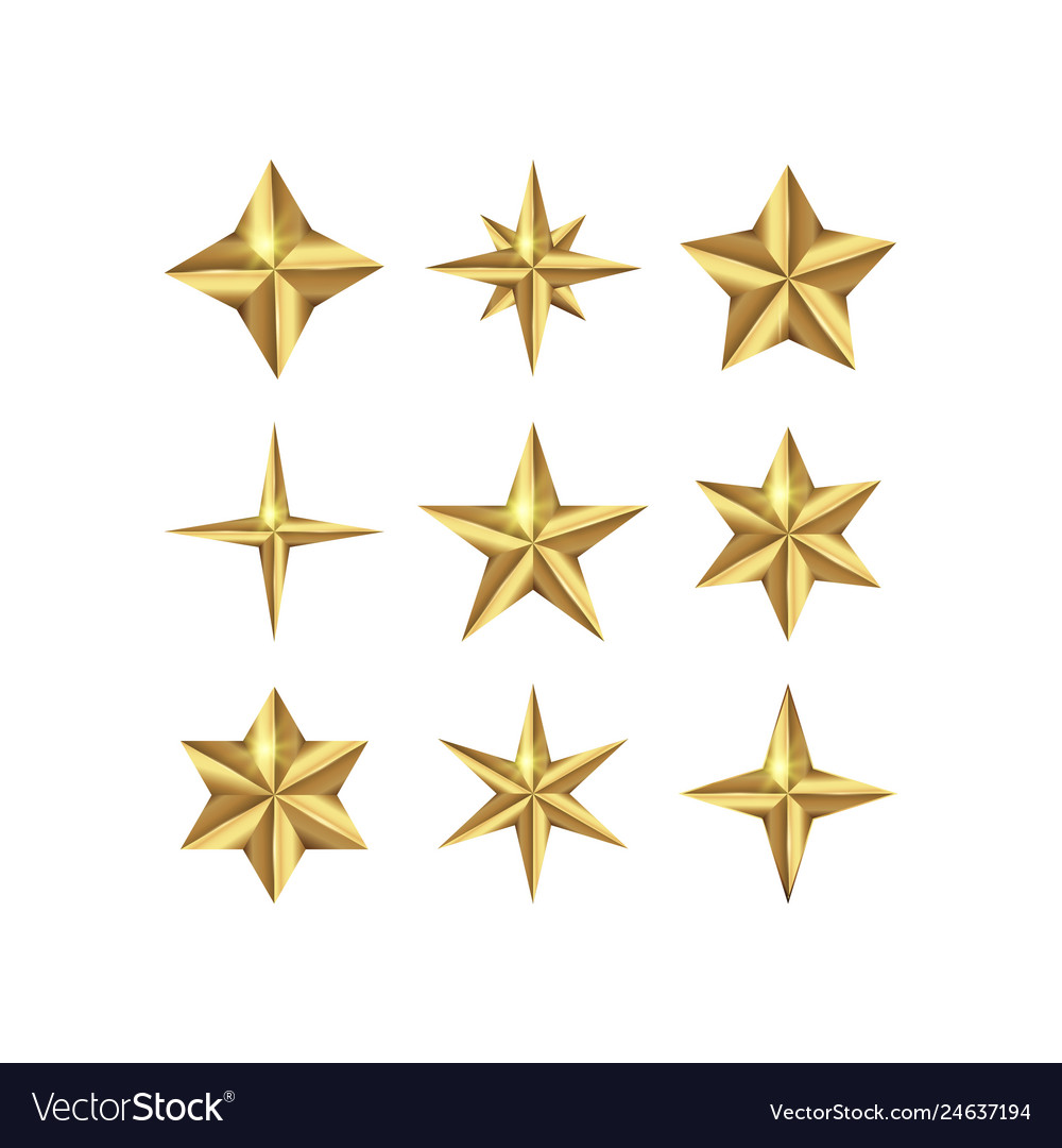 Set of realistic gold 3d stars for web