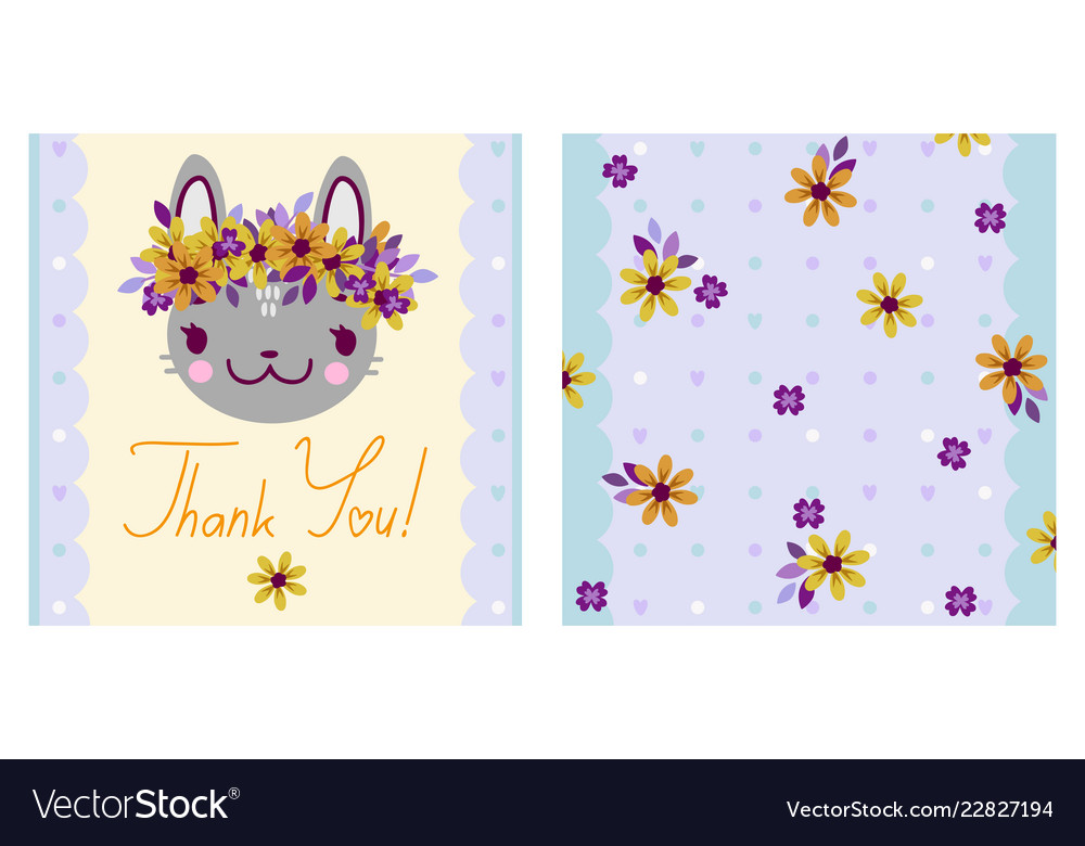 Square thank you card with cartoon bunny