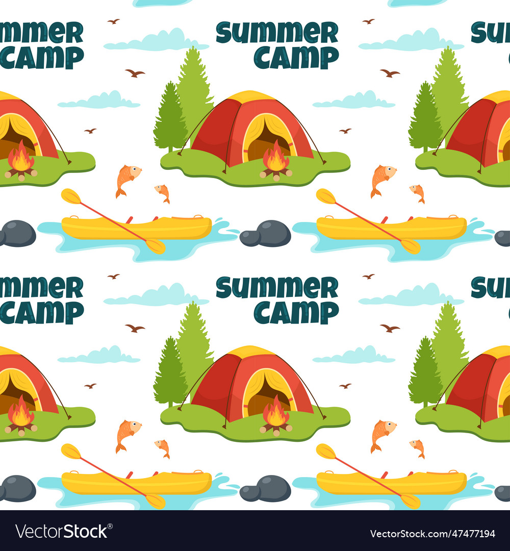 Summer camp seamless pattern design of camping