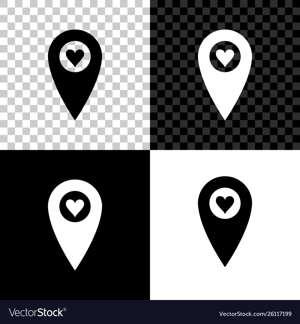 Map pointer with heart icon isolated on black vector image Map pointer with heart icon isolated on black