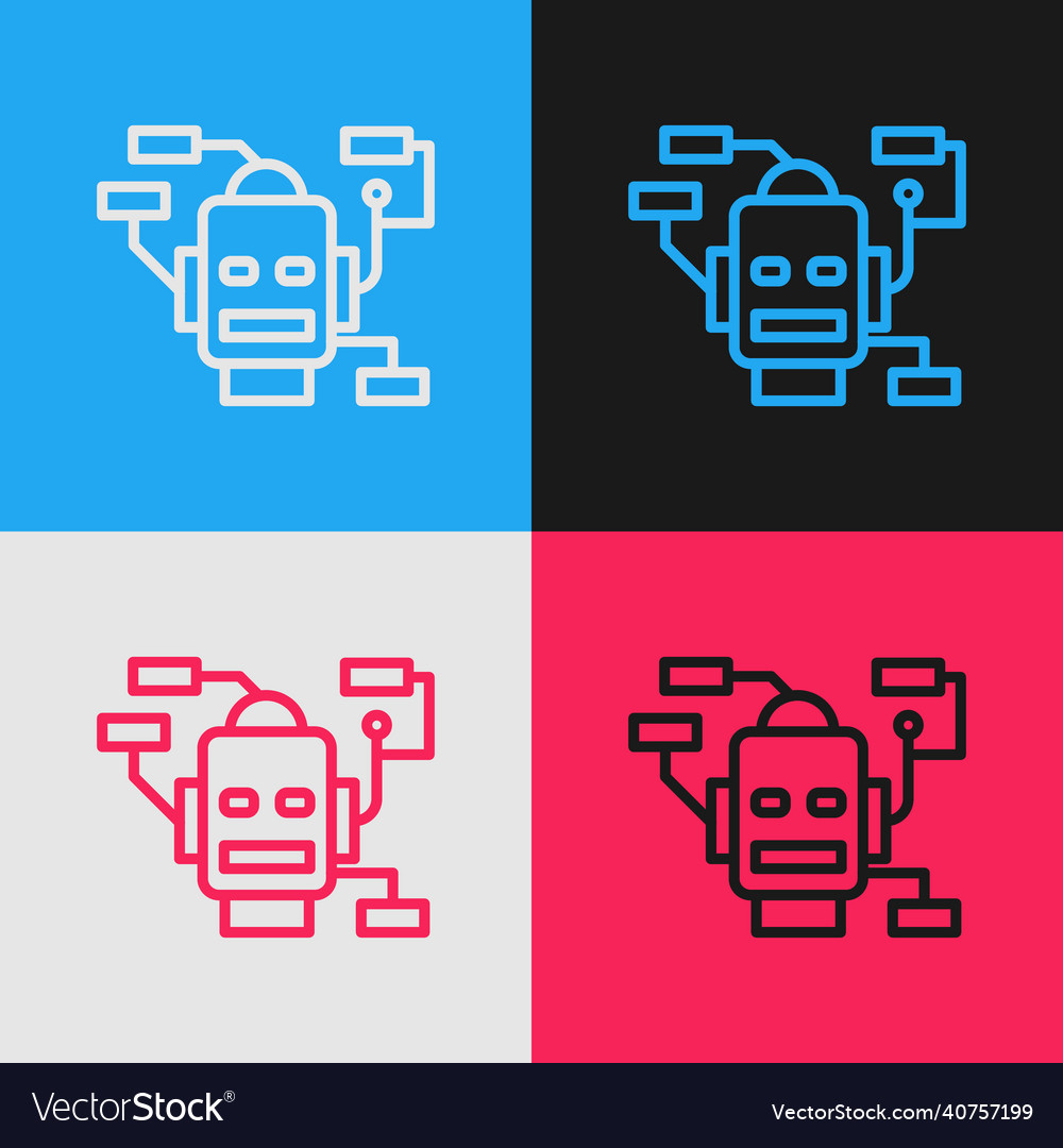 Pop art line robot icon isolated on color vector image Pop art line robot icon isolated on color