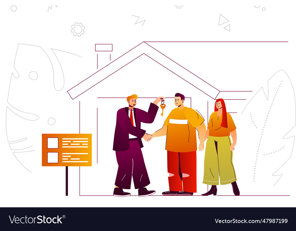 Real estate web concept realtor gives key to Vector Image