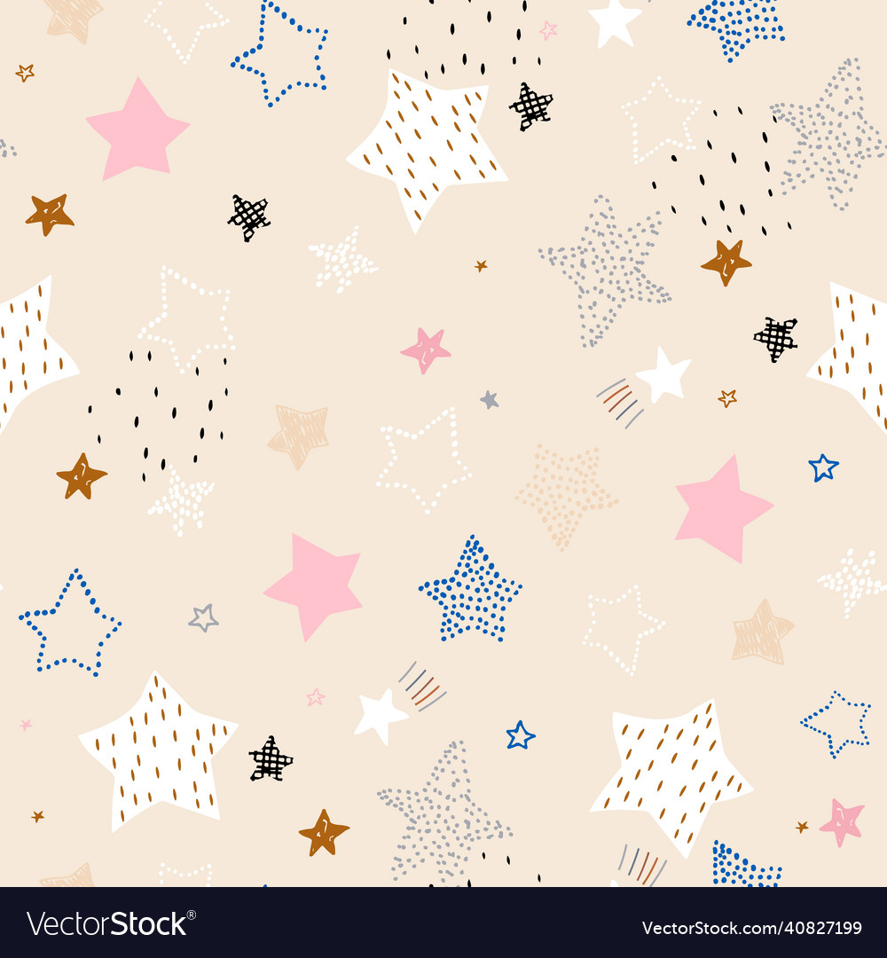 Seamless Pattern With Different Hand Drawn Stars Vector Image