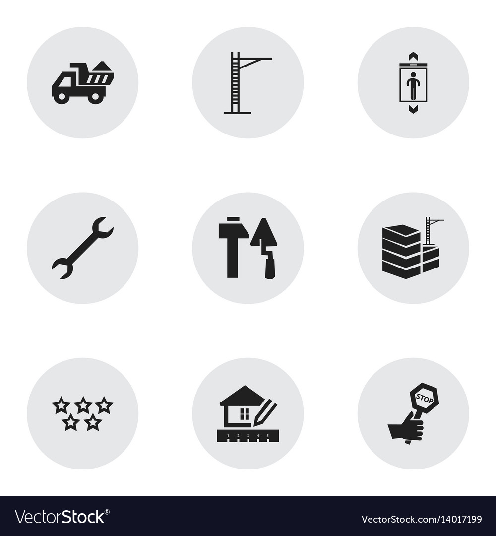 Set of 9 editable building icons includes symbols