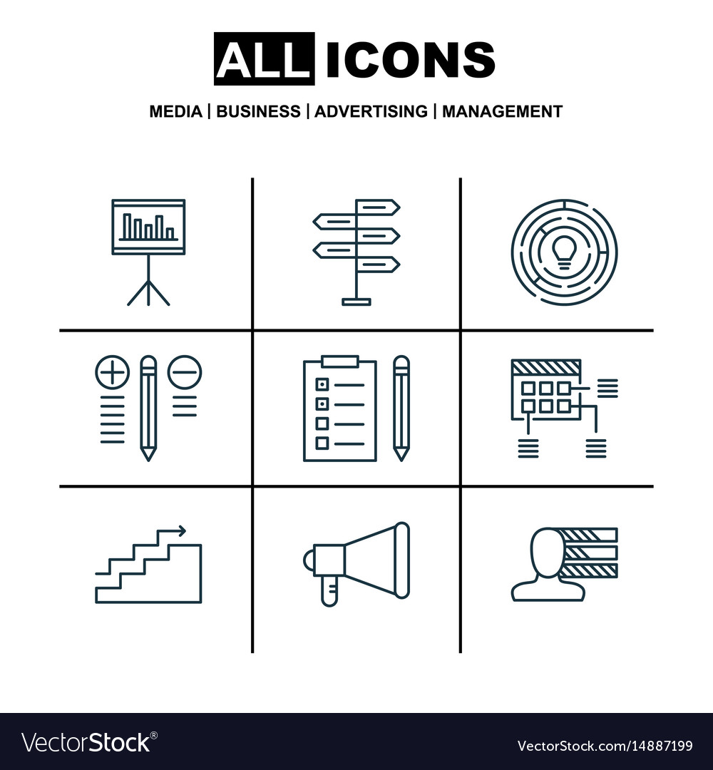Set of 9 project management icons includes