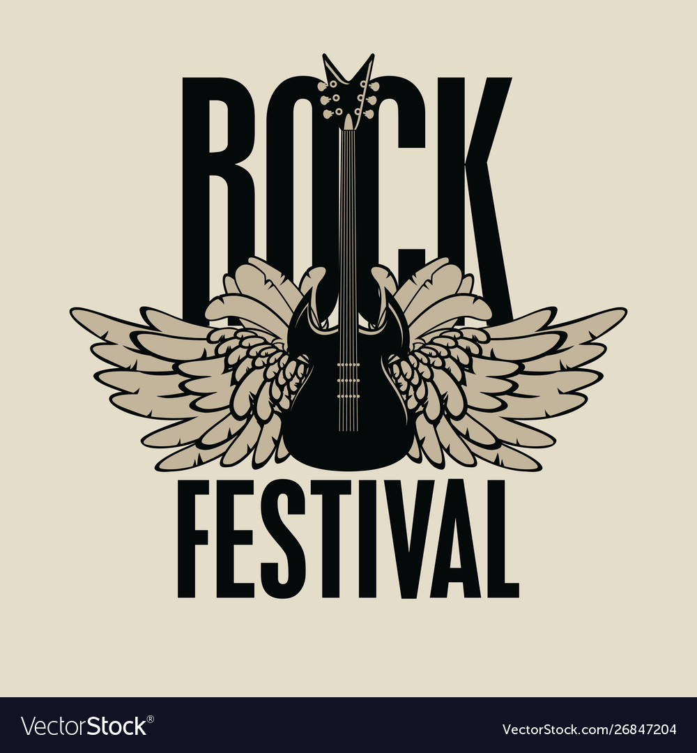 Banner for rock festival with guitar and wings Vector Image