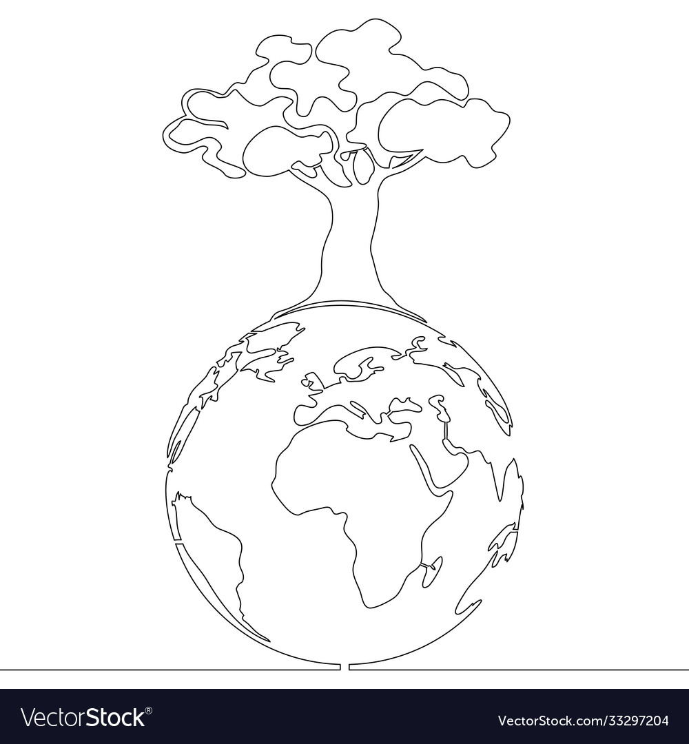 Continuous line planet earth and tree concept Vector Image