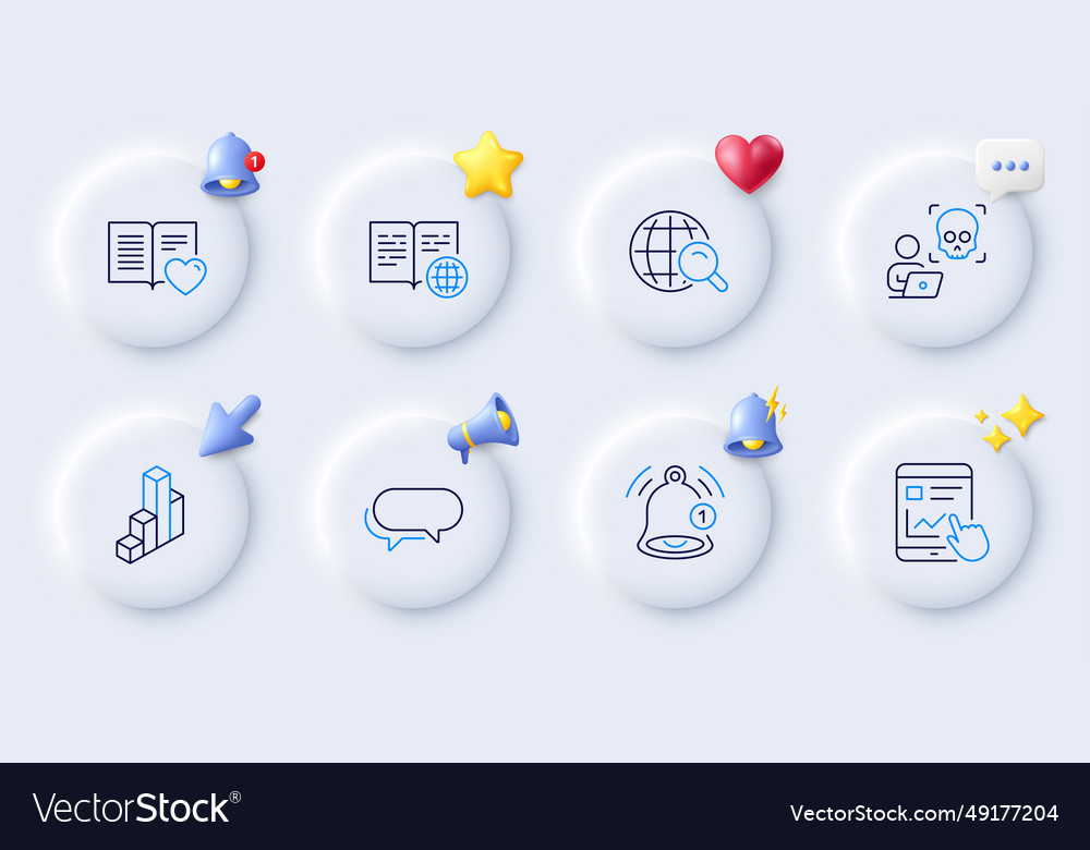 Cyber attack 3d chart and reminder line icons vector image Cyber attack 3d chart and reminder line icons