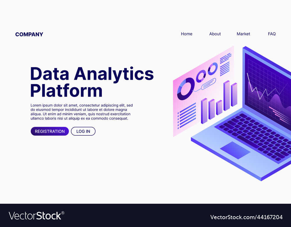 Data analytics platform analyse landing vector image Data analytics platform analyse landing