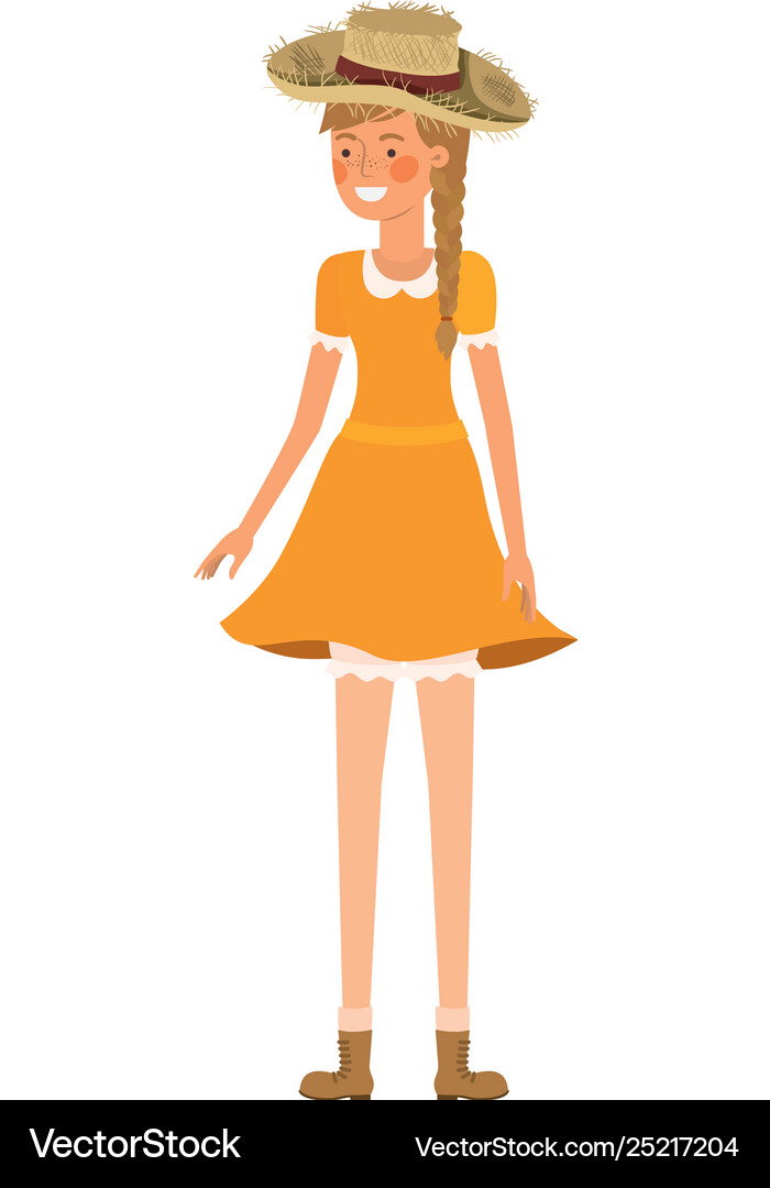 Farmer woman with straw hat Royalty Free Vector Image